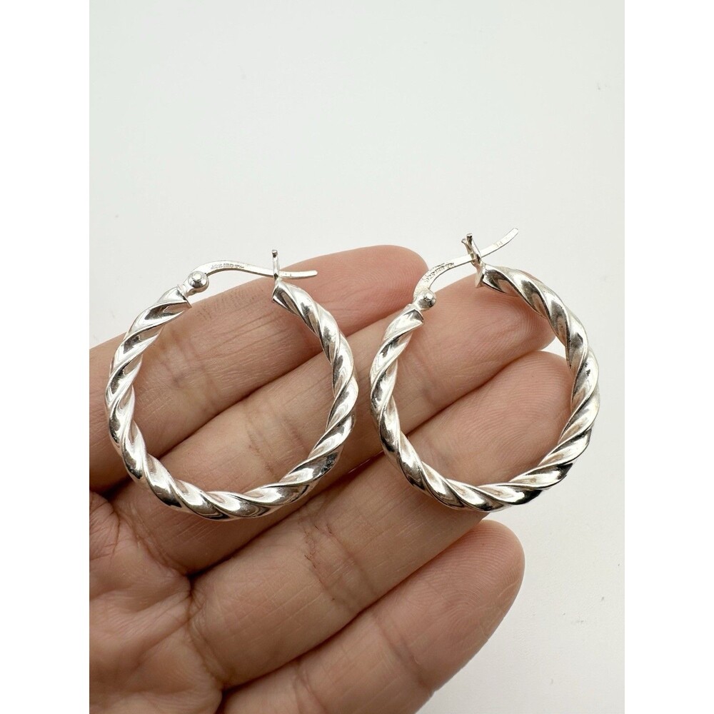 Twisted Round Wavy Hoop Earrings 925 Sterling Silver
